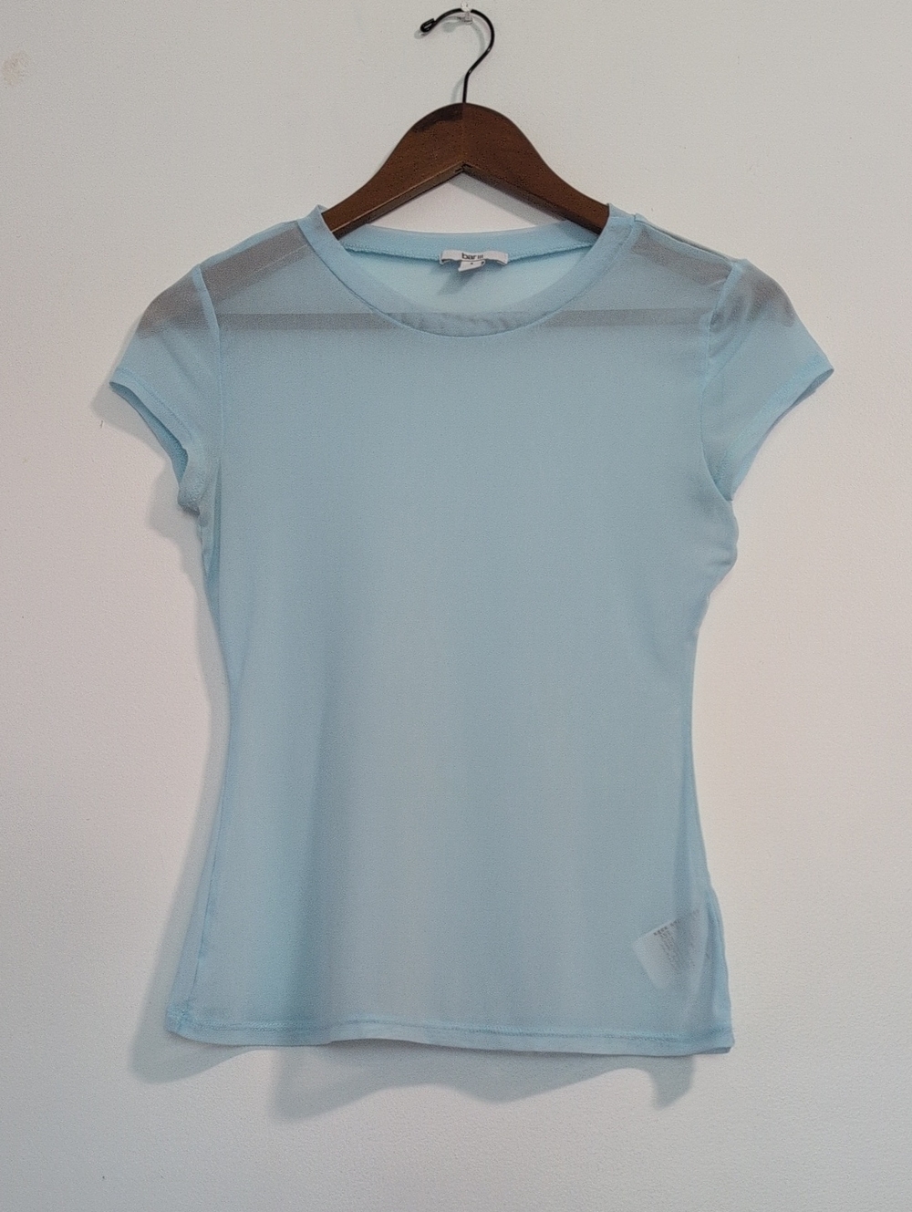 Bar III Light Blue Sheer-Panel Short Sleeve Tee